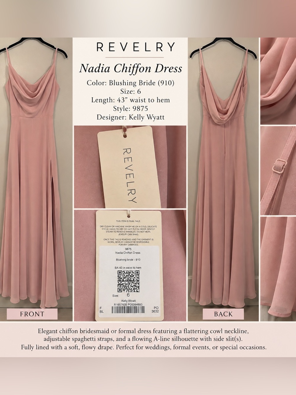 Revelry Nadia Chiffon Dress Blushing Bride Pink Size 6 NWT Bridesmaid Gown